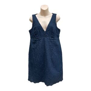 ECI DENIM Eyelet Flower Embroidered Detailing Mini V-Neck Sleeveless Dress Sz 10